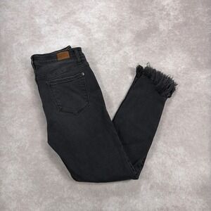 Judy Blue Skinny Jeans Fringe Raw Hem High Rise‎ Stretch Size 9/29 Black Denim